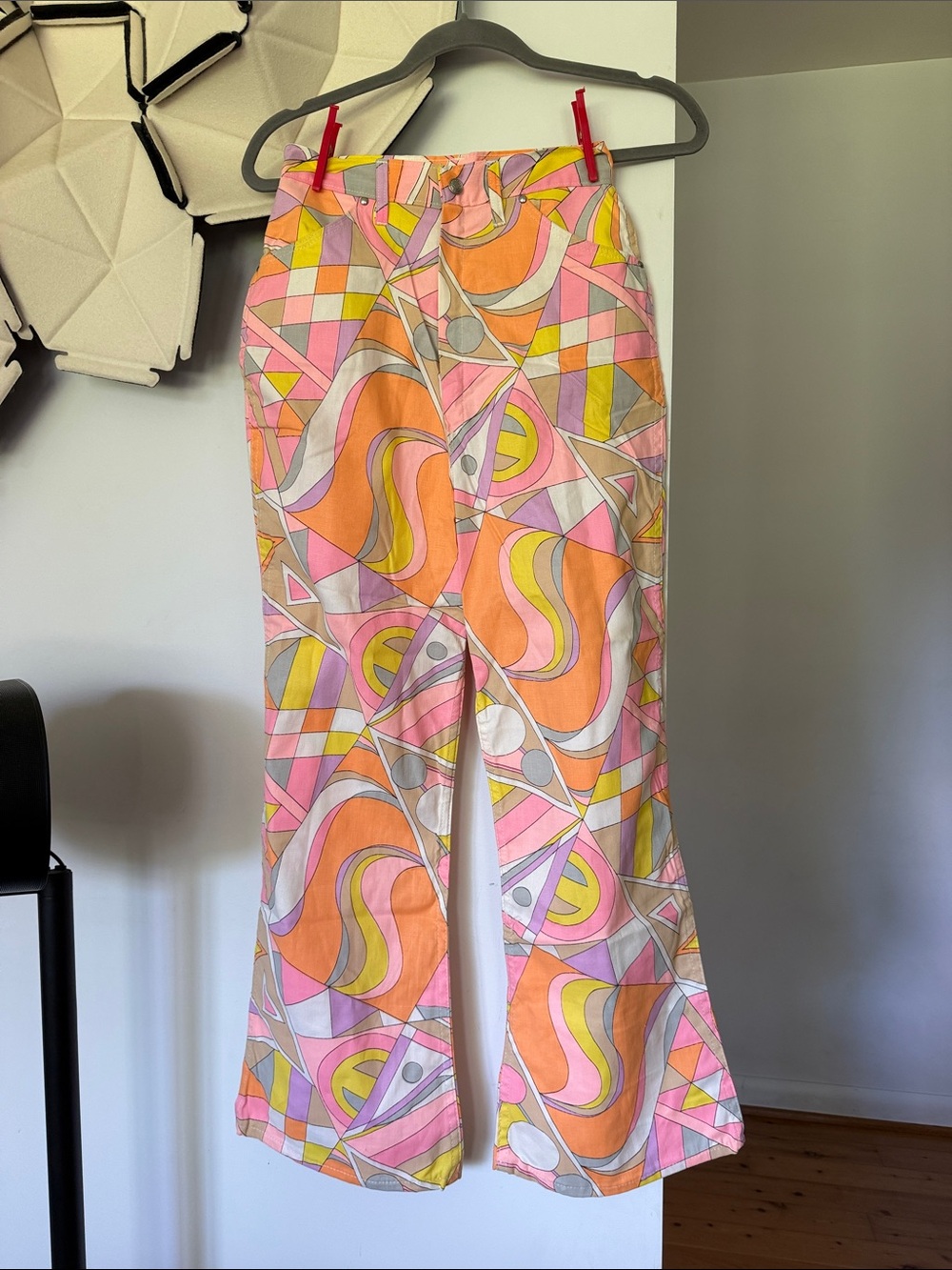 Vintage Whistle STOP hippie pastel patterned mod geometric 60’s bell bottoms Xs